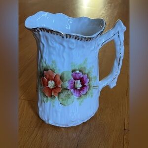 Victoria Carlsbad Austria Pitcher Antique Hand Painted Flowers 5 3/4”